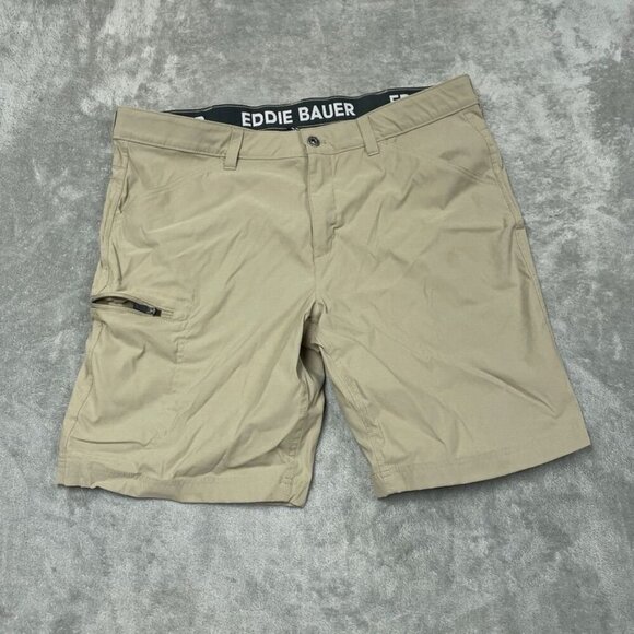 Eddie Bauer Mens 38 Rainier Tech Shorts Nylon Spandex Beige 6756 - Picture 1 of 8